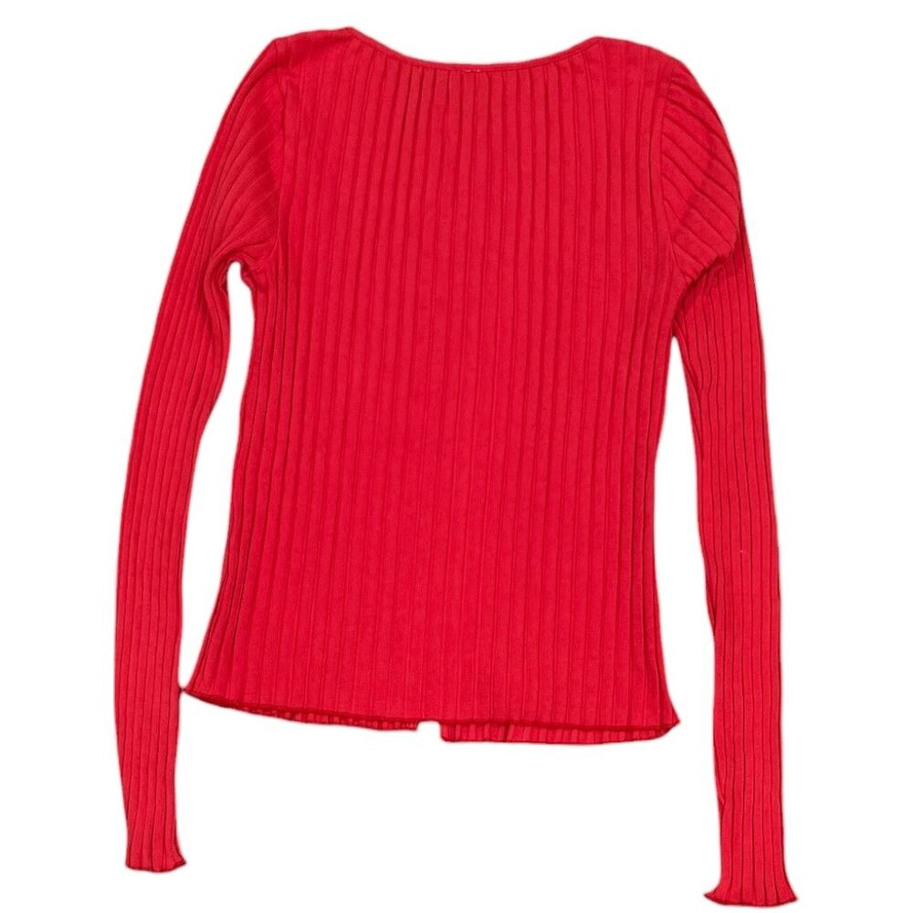 Free People Bright Red Ribbed Button-Front Cardigan - Picture 4 of 7